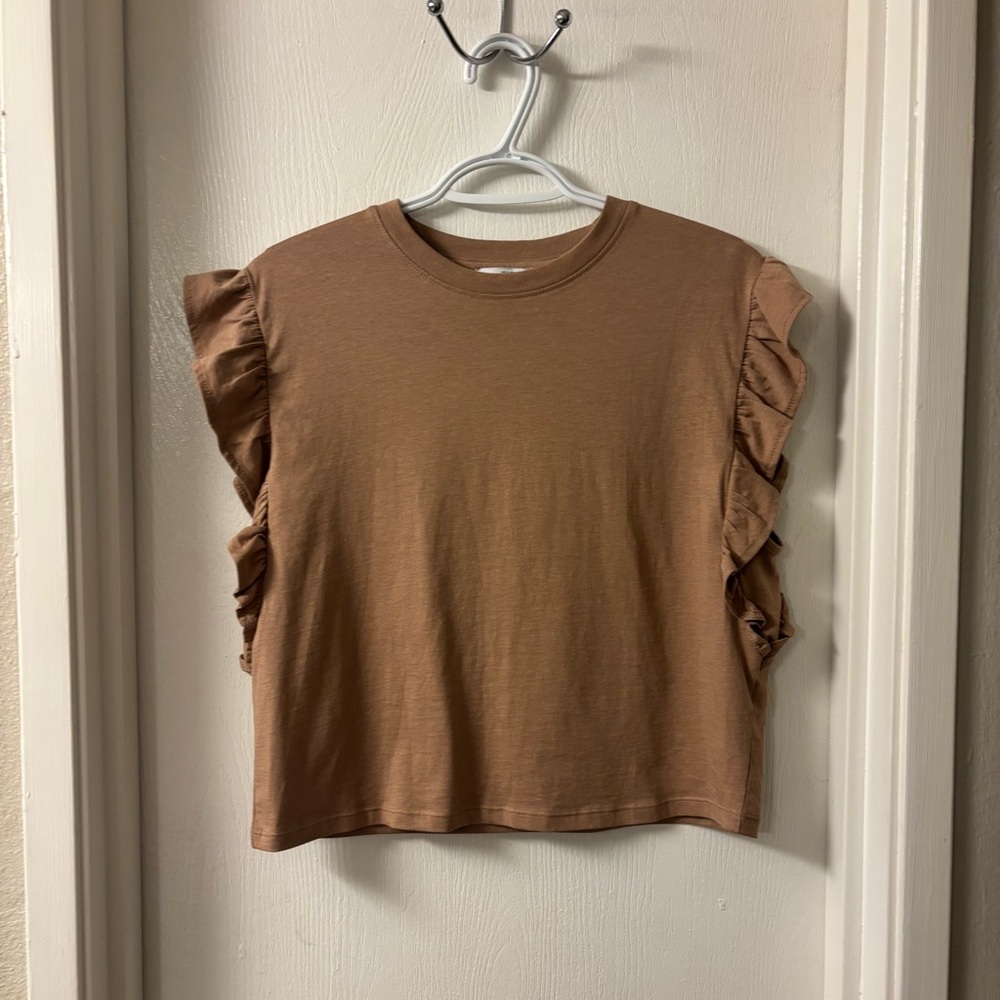 Bershka Brown Ruffled Crop Top
